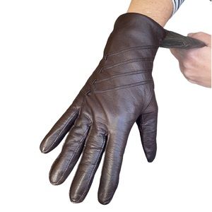 Fownes Bros Brown black lined leather gloves